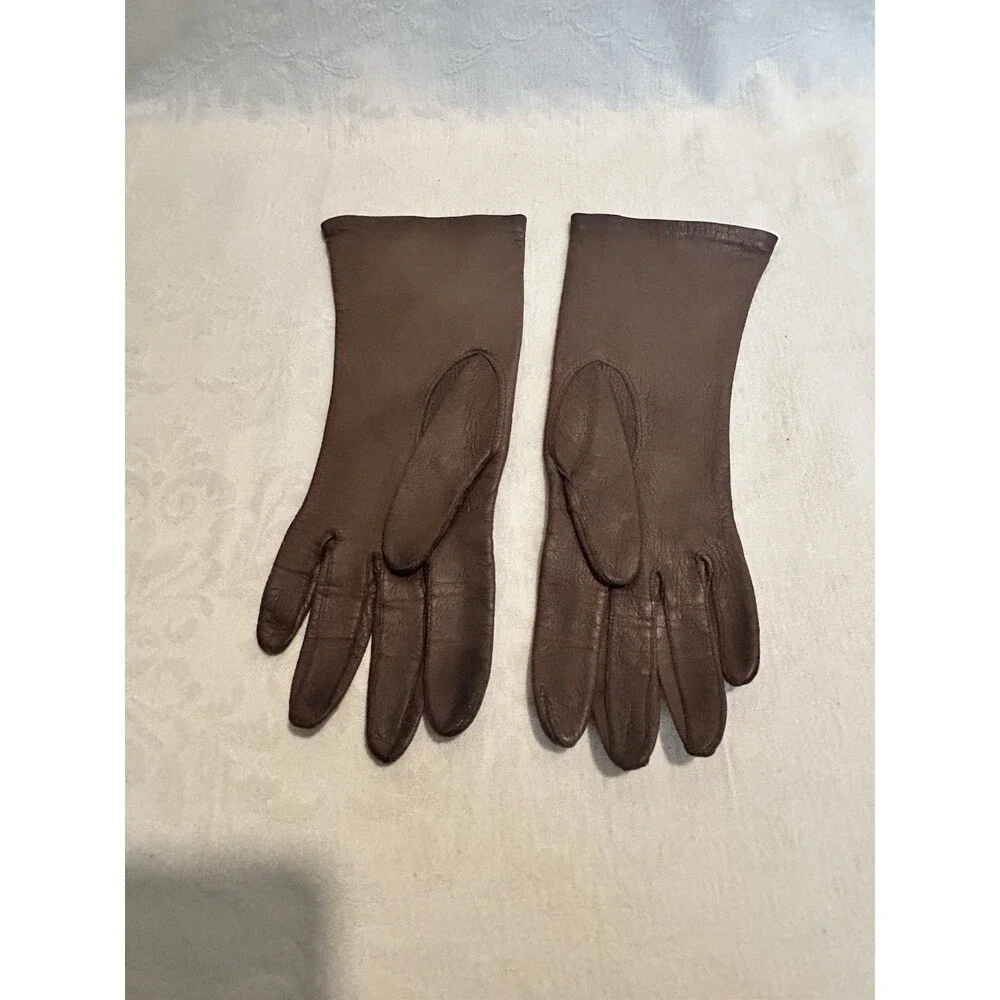 Vtg Mid-Century Women's Brown Leather Dress Gloves Sz 6 Silk Lined Italy WPL9823
